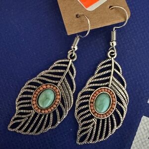 Silver and Turquoise Feather Earrings
